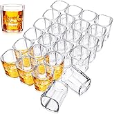 Dingion 24 Pack Heavy Base Shot Glasses Bulk 2 oz Acrylic Clear Square Shot Glasses Tequila Espresso Cups Sets for Whiskey Wine Beer Vodka Cocktail Birthday Wedding Holiday Party Gifts