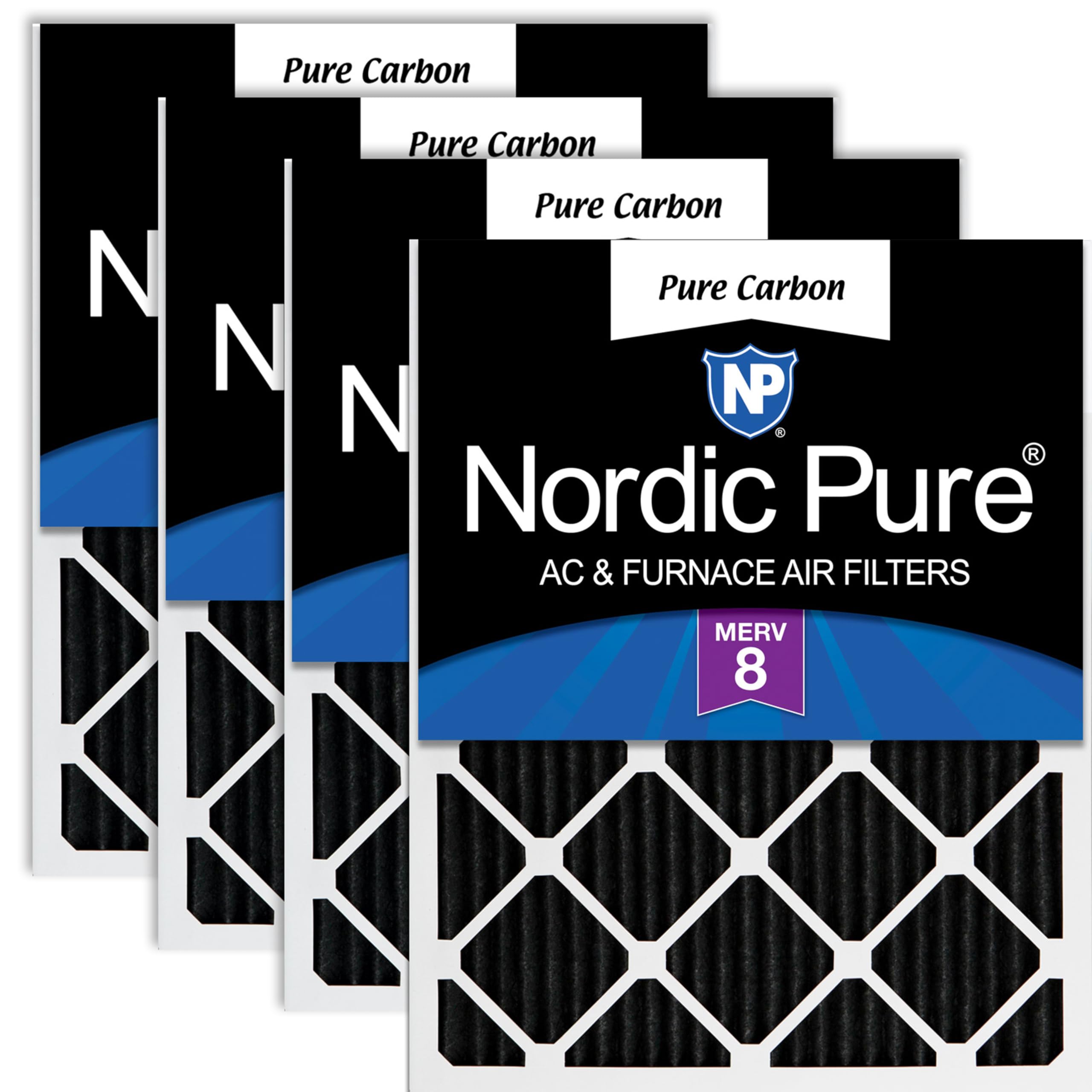 Nordic Pure 10x20x1 (Actual Size: 9 1/2 x 19 1/2 x 3/4) Pure Carbon Pleated Odor Reduction Furnace Air Filters 4 Pack Image Nordic Pure 10x20x1 (Actual Size: 9 1/2 x 19 1/2 x 3/4) Pure Carbon Pleated Odor Reduction Furnace Air Filters 4 Pack Image