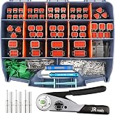 JRready DW5010 Deutsch Connector Kit 2-12 Pin with Solid Contact Crimper | Adjustable Crimper 12-22AWG, DT 2 3 4 6 8 12 Pin Waterproof Connector, Size 16 Solid Contacts 16AWG, Metal Pin Removal Tool