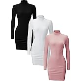 Chongbaijia 3 Pack Women's Long Sleeve Dress Mock Turtleneck Slim Fit Mini Dresses Fall Winter Fashion Clothes 2025