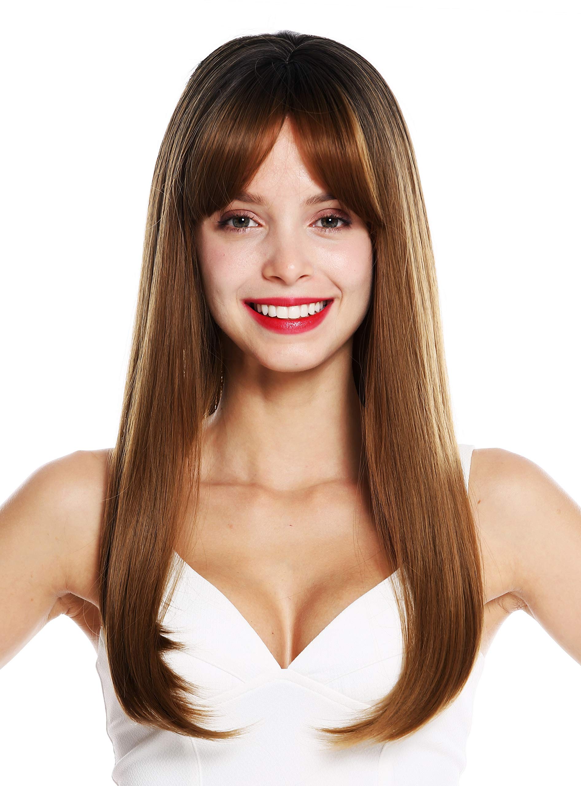 WIG ME UP - 1923-8A/27 women's quality wig long sleek fringe parted brown mix highlights
