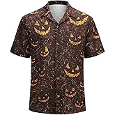 Halloween Button Up Shirts for Men Short Sleeve Funny Print Costumes Casual Hawaiian Shirt