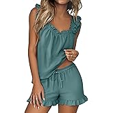 ANRABESS Womens Summer Lounge Set 2 Piece Outfits Ruffle Tank Top and Shorts Set 2026 Beach Vacation Cover Up Clothes