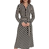 Tommy Hilfiger Womens Long Sleeve Collared Tie Waist Midi Shirt Dress