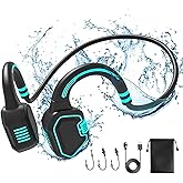 Bone Conduction Headphones Swimming Headphone - IP68 Waterproof Open Ear Headphones with MP3 Play 32G Memory Inductive Wireless Bluetooth Sports Headset for Running Swimming (Blue)