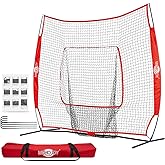 MONOJOY 7x7ft Baseball Practice Net for Hitting & Pitching,Training Net with Big Strike Zone or Batting Tee & 9-Pocket Target, Heavy-Duty Softball Net with Carry Bag for Backyard, Indoor Outdoor Use