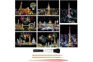 MeowHaus Scratch Art Rainbow Painting Paper, Crafts Arts Postcard Set 8 Sheets Scratchboard Painting Engraving Womens Hobbies Adults Party Gift