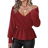 Lotusmile Womens Dressy Knit Peplum Sweater Long Sleeve Fall Wrap V Neck Pullover Tops