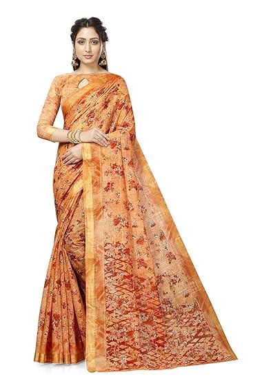 Divaastha Red Cotton Floral Saree with Blouse Piece (SRCFLOWERZARILMUSTARD)