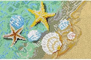 ROCKY&CHAO Latch Hook Rug Kit, DIY Rug Making Kit for Adults Kids, Beach Rug Making Kits, Cross Stitch Kit Carpet Making Cushion Needlework for Beginners, Home Decor, Beach 50x38 cm