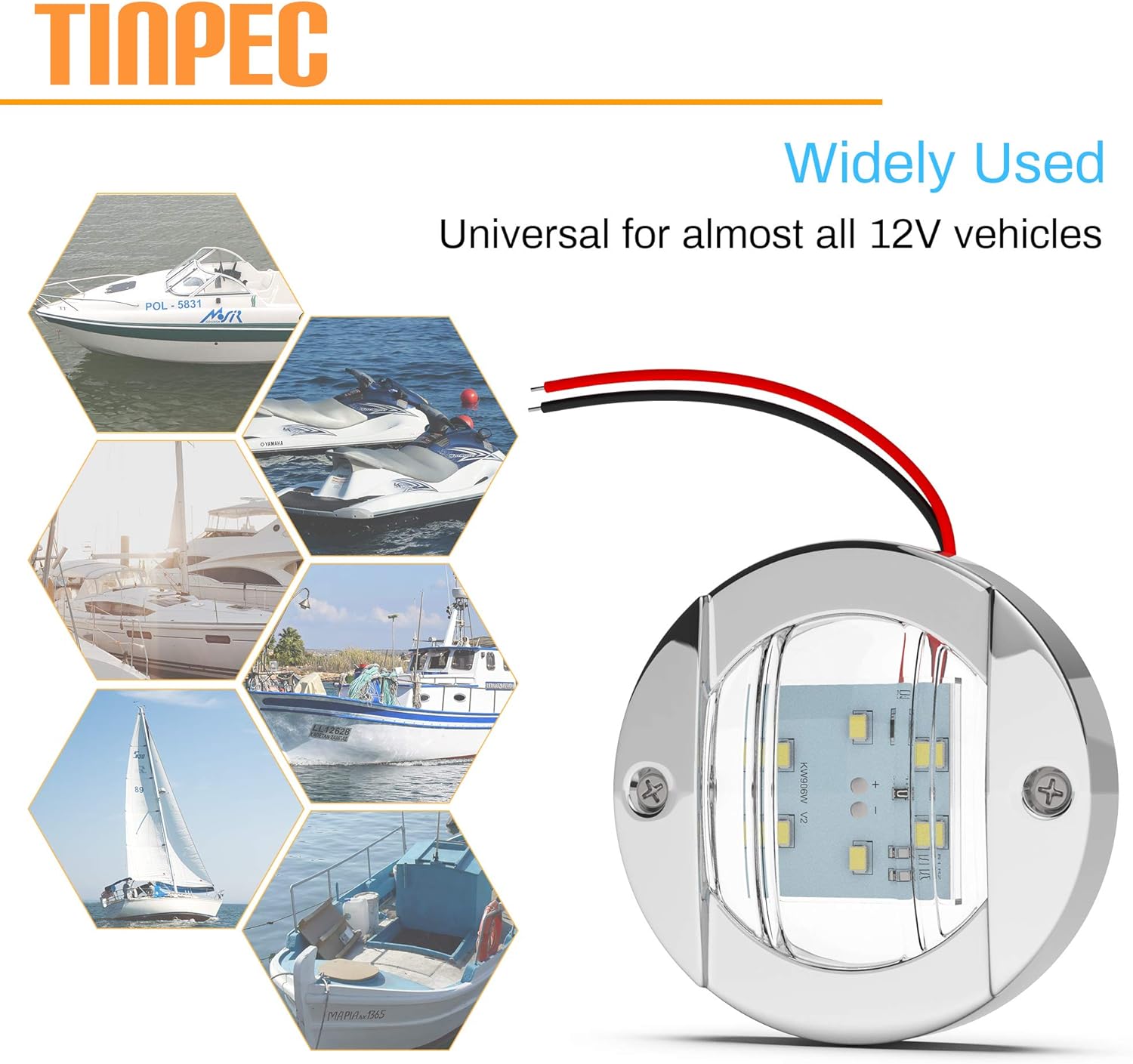 Tinpec Navigation Lights, 4PCS Marine Lights IP67 Waterproof Boat LED Lights 12V with Chrome Bezel for Boat Transom Mount Stern Anchor Side Bow Deck Suitable&ndash; Blue