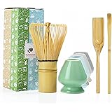 TEANAGOO MA-01 Japanese Matcha Ceremony Accessory, Matcha Whisk (Chasen), Traditional Scoop (Chashaku), Tea Spoon, Whisk Hold