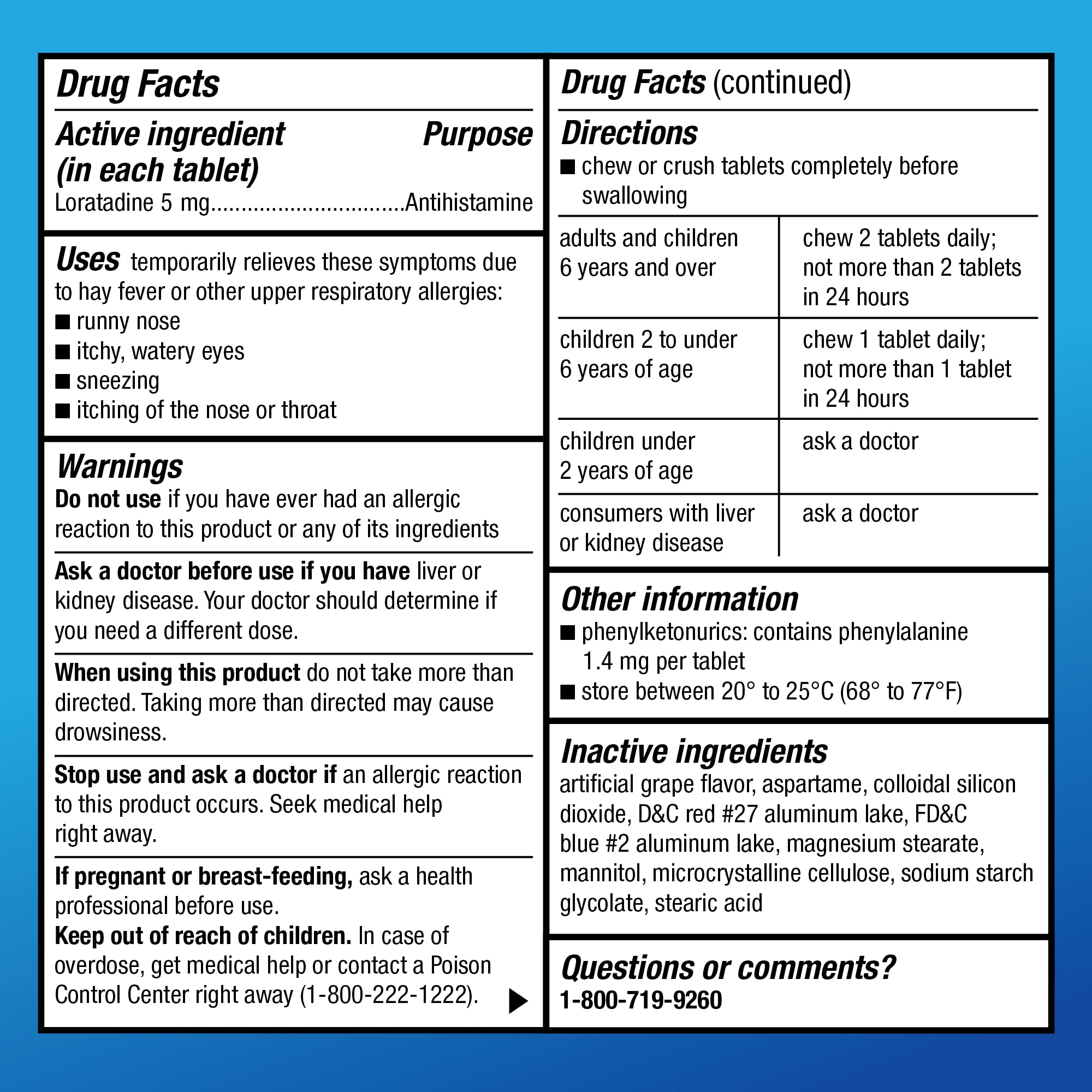 Amazon Basic Care Children's Allergy Relief, Loratadine Chewable Tablets, 5 mg, Grape Flavored, Ages 2 and up, 20 Count