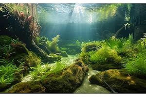 Riivvdise Ocean Floor Fish Tank Background Underwater Stone Aquarium Background Under Water Background Cave Sunlight Fish Tank Backdrop Decoration Aquarium Backdrop Durable Vinyl 48x24in