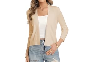 QUALFORT Womens Cropped Cardigan 3/4 Sleeve Lightweight Open Front Shrug Sweater