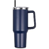 DOMICARE 40 oz Tumbler with Handle and Straw, Stainless Steel Tumbler with Lid and Straw, Reusable Vacuum Insulated Cup, Travel Coffee Mug, Navy Blue, 1Pack