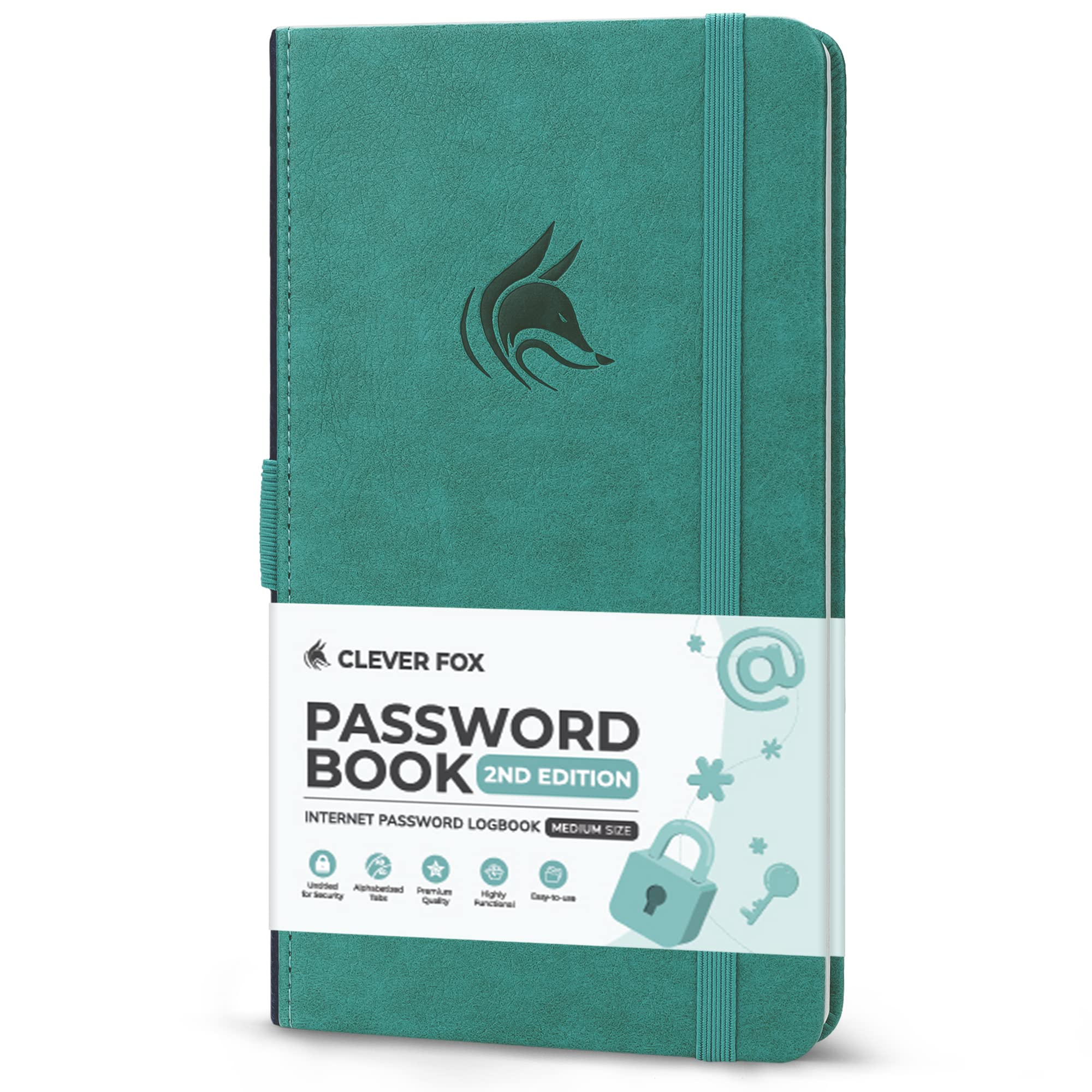Clever Fox Password Book 2nd Edition – Hardcover Password Keeper with Laminated Alphabetical Tabs – Internet Address Notebook & Login Details Organizer Journal – 10.4x19.3cm (Aquamarine) — image 1
