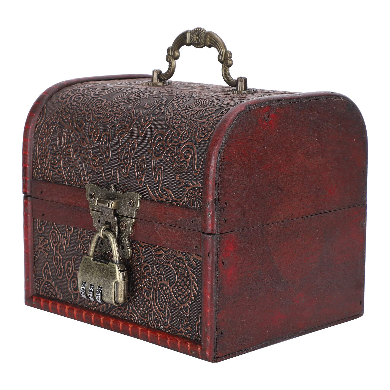 Tissting Jewelry Storage Case, Wooden Retro Organizer Box Earring Necklace Photography Decorative Portable Dragon Pattern Treasure Chests(Large + password lock)