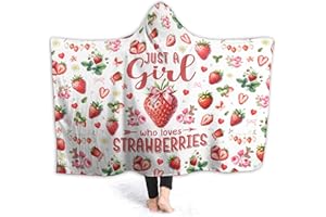XVX-BOOM Just a Girl Who Loves Strawberries Hooded Blanket Gifts for Boys Toddlers Kids - Super Soft Fuzzy Flannel Wearable Throw Sheets Decor for Newborn Crib Baby Stroller Daycare Sofa - 80"x60" for Adult