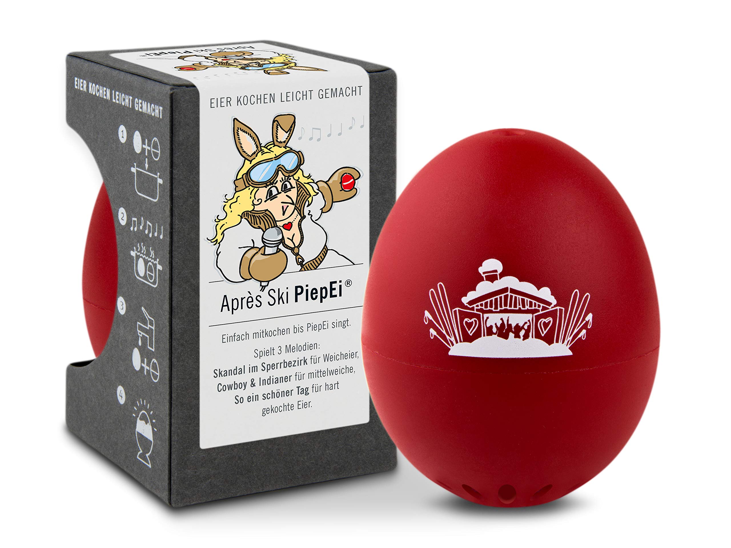 Brainstream A003577 Après Ski PiepEgg Egg Timer with 3 Melodies for 3 Hardness Levels, red