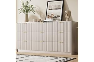 Furniway Beige Dresser for Bedroom, Modern Dresser with 9 Drawers and Smooth Slides, Wide Chest of Drawers with Golden Handles for Bedroom, Living Room, Closet, 15.7" D x 63" W x 31.5" H