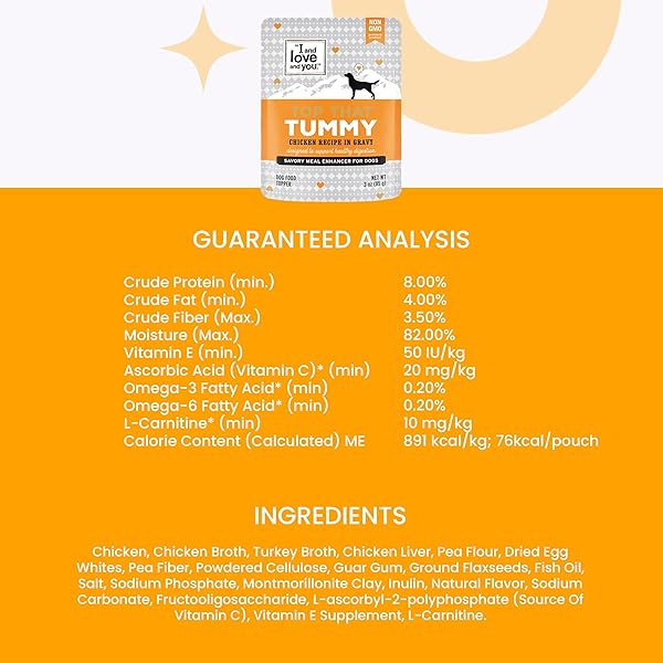 “I AND LOVE AND YOU” TOP THAT TUMMY WET DOG FOOD POUCH, CHICKEN RECIPE IN GRAVY, 3 OZ (PACK OF 12)