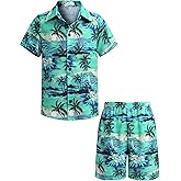 Arshiner Boys 2 Piece Outfits Hawaiian Shorts Sets Button Down Shirt and Shorts Summer Beach Clothes for 2-12 Years