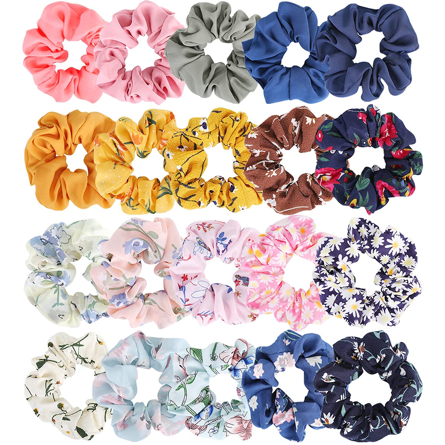 MOSOTECH Hair Scrunchies for Girls,20Pcs Chiffon Elastic Hair Bands Hair Ties Set, Colorful Ponytail Holder Hair Accessories for Women Girls