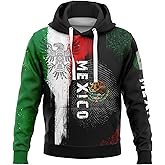 BJQ Men's Mexico Flag Hoodie Unisex Mexican DNA Black Long Sleeve Pullover Casual Mexican Patriotic Sweatshirt Hoodie