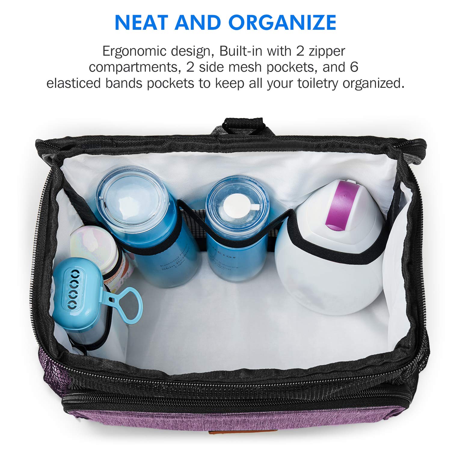 Hanging Toiletry Bag, Shower Caddy Tote Bag (Updated Version, Full Size Bottle Compatible), Bath Organizer for College Dorms, Gym, Camp, Women Men, with Funny Luggage Tag