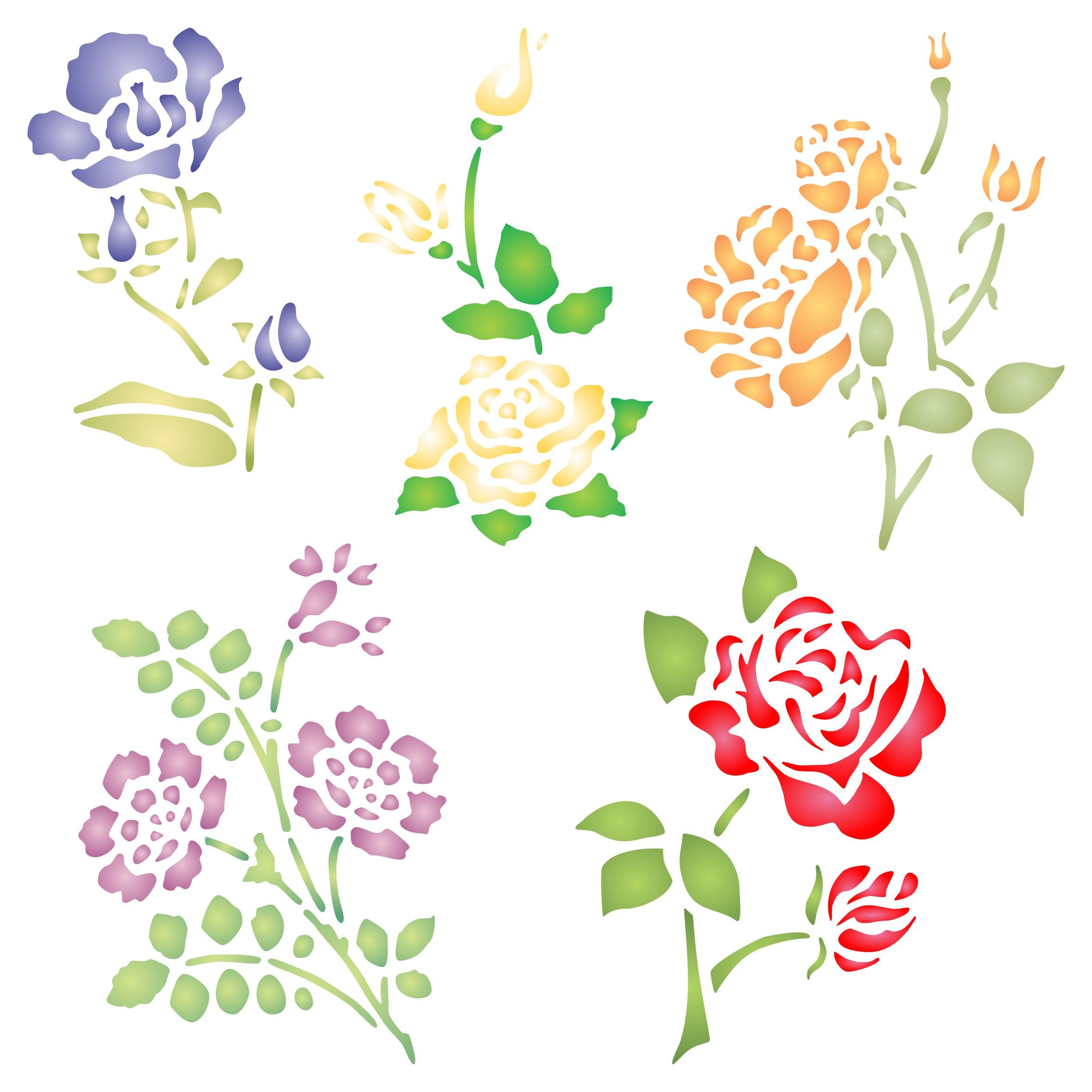 Rose Set Stencil - 16.5 x 16.5cm (M) - Reusable Flowers Flora Plants Wall Stencil Template