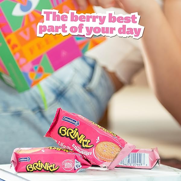 COLOMBINA BRINKY STRAWBERRY CREAM COOKIES,12 INDIVIDUAL PACKS, 4 SANDWICH COOKIES PER PACK, (13.97 OZ)