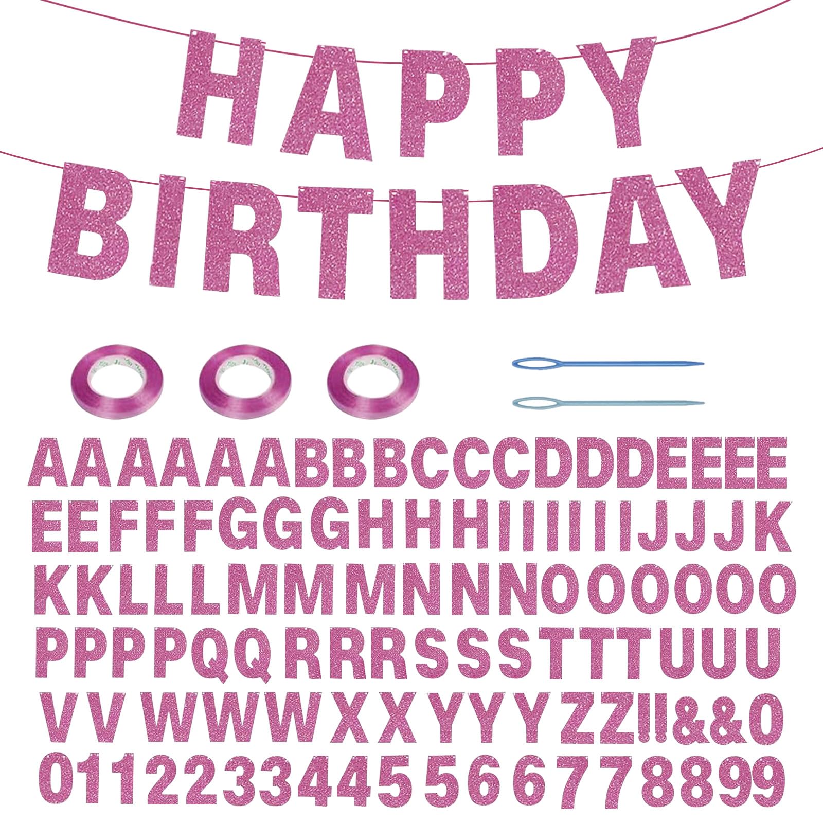 116 Custom Banners with Sparkling Letters DIY Personalized and Reusable Birthday Welcome Home Wedding Party Decoration (Bright pink)