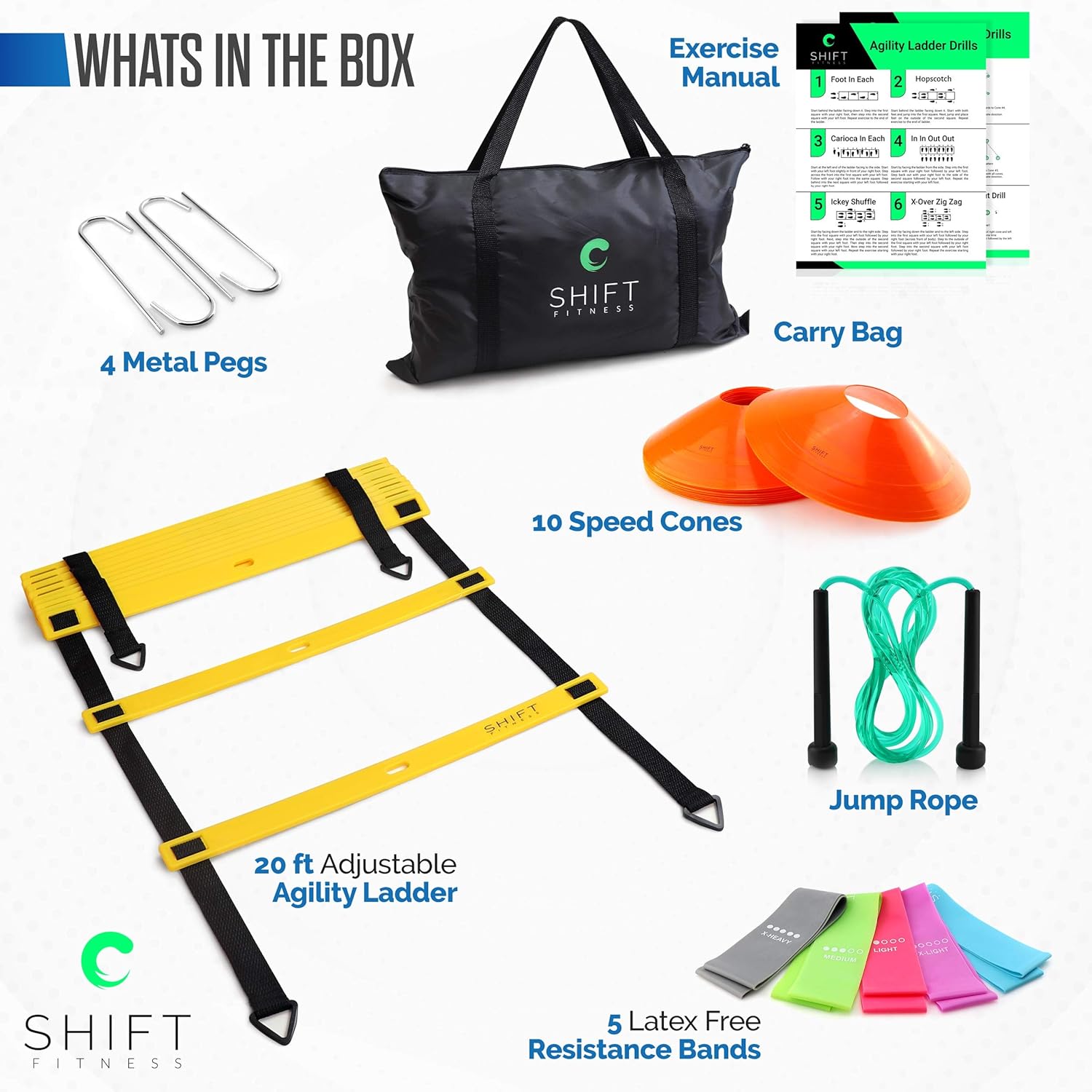 Agility Ladder Speed Training Equipment Set – Increase Speed with Long Adjustable 12 Rung Agility Ladder, Sturdy Cones, Strong Resistance Bands, Large Carry Bag, Jump Rope and Footwork Drill Chart : Sports & Outdoors
