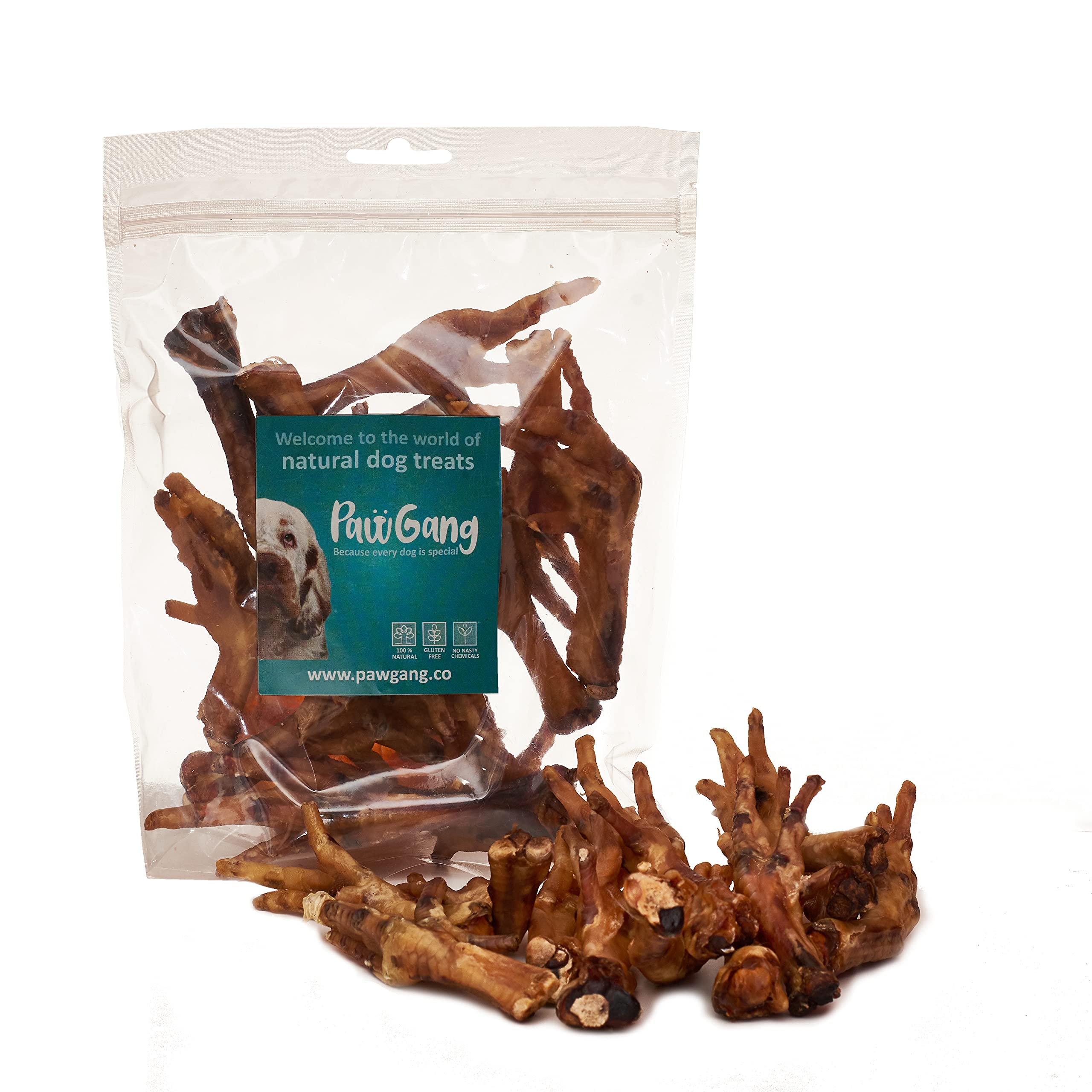 PawGang - Chicken Feet 200g - 100% Natural Treats for Dogs Puppies Young Adult Old Small Large Dog - Tasty Air Dried Chews Snacks - Healthy Hypoallergenic - Low Fat Grain Free - BARF Raw