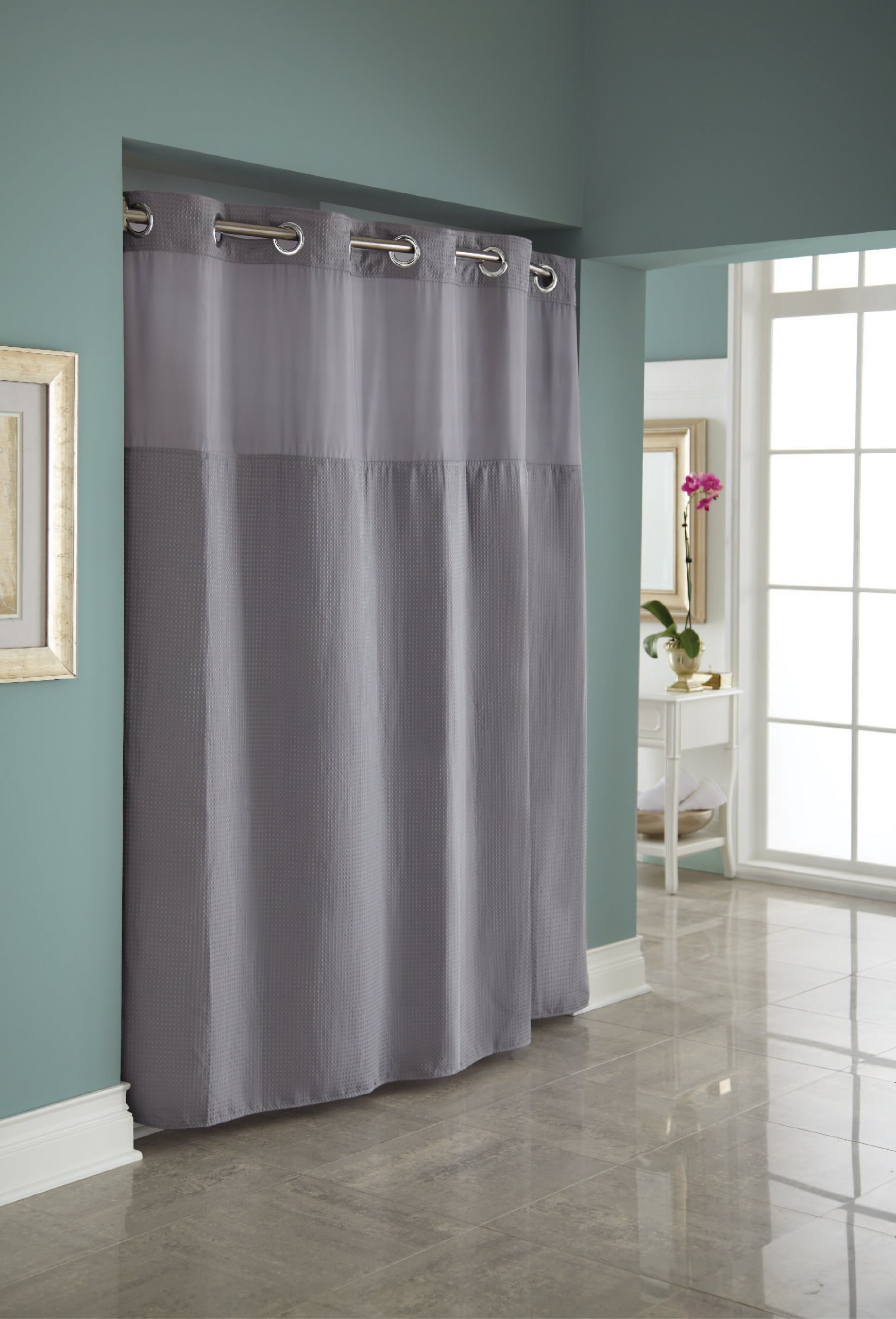 Hookless Fabric Diamond Pique Shower Curtain With SnapIn Liner Frost