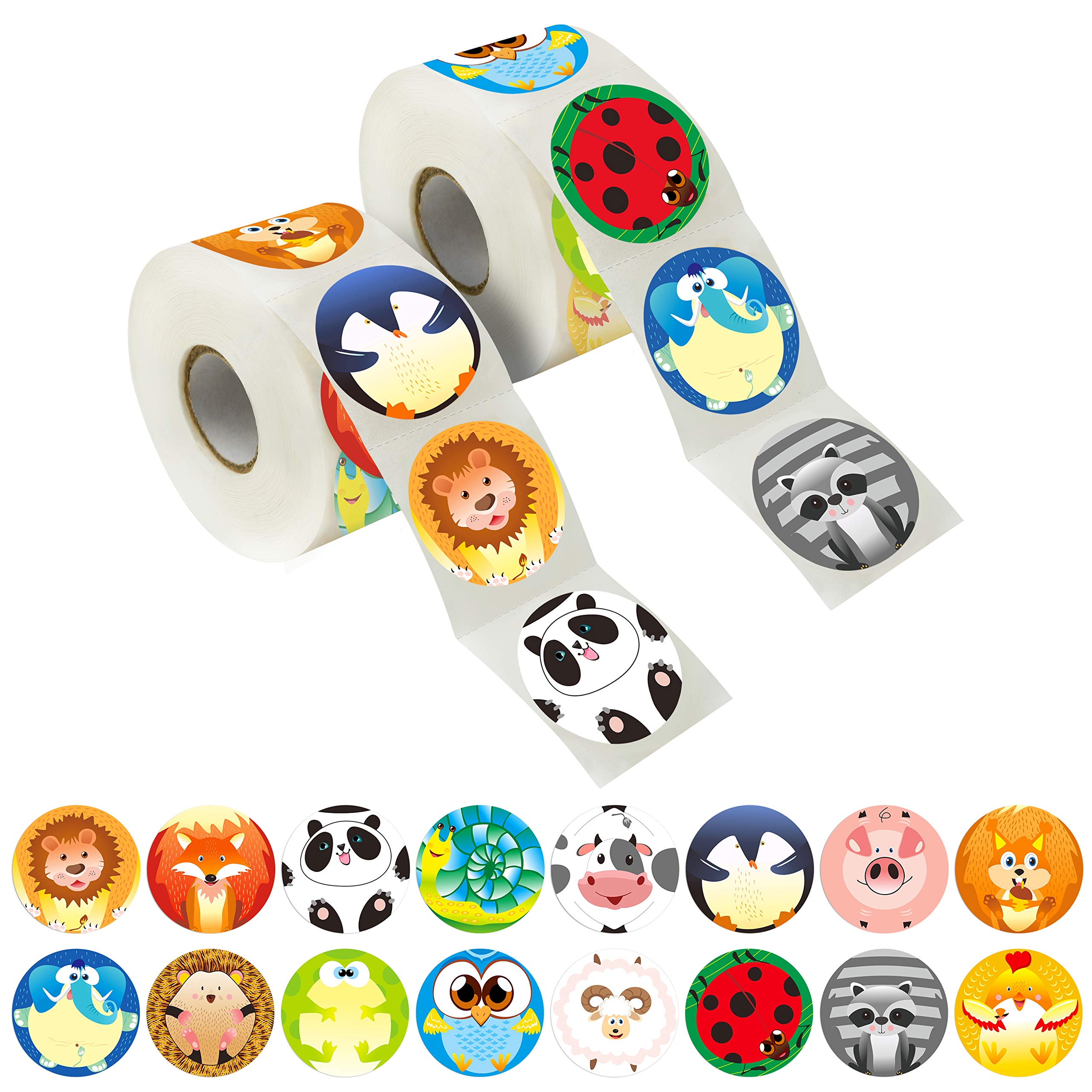 600 Adorable Round Animal Stickers in 16 Designs with Perforated Line Expanded Version (Each Measures 1.5