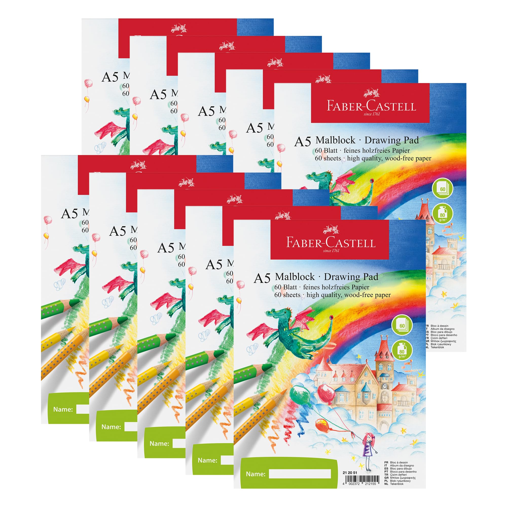 Faber-Castell 212051-10 Notepad DIN A5 FSC Mix Perforated 60 Sheets 10 Pads