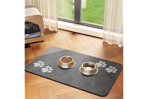 EDC-BFYOU Cat & Dog Feeding Mat for Food and Water Bowl, Absorbent-No Stains Quick Dry Dog Water Bowl Dispenser Mat, with Waterproof-Anti-Slip Rubber Backing Pet Placemat for Messy Drinkers, Dark Grey-12"x20"