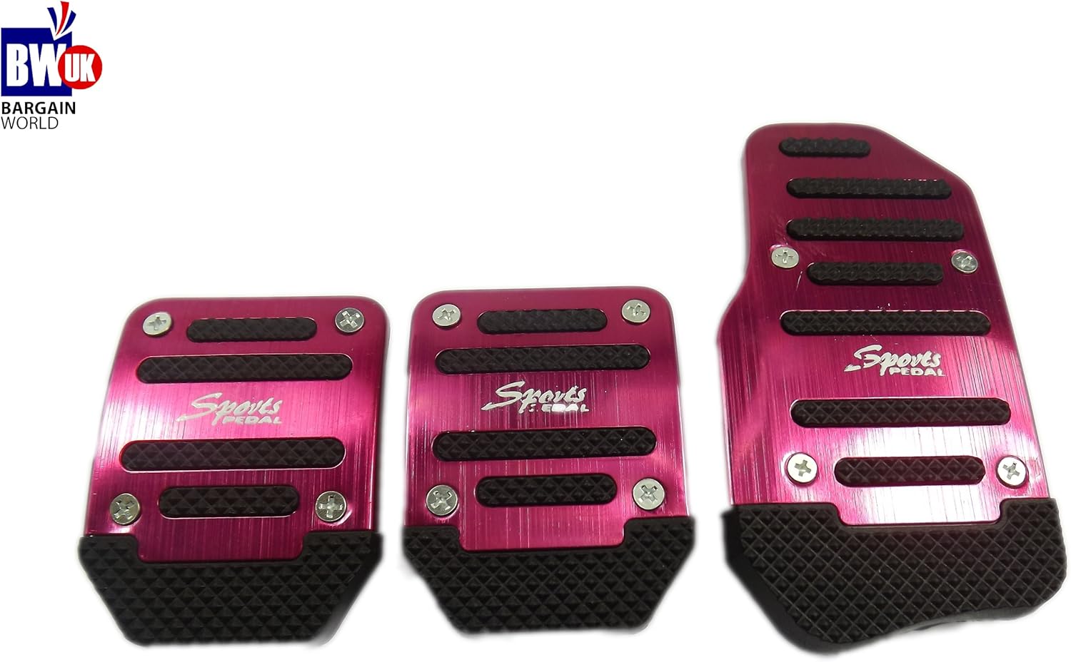 CAR FOOT PEDAL SET PINK RED METAL SPORTS PEDALS PLATES UNIVERSAL FIT