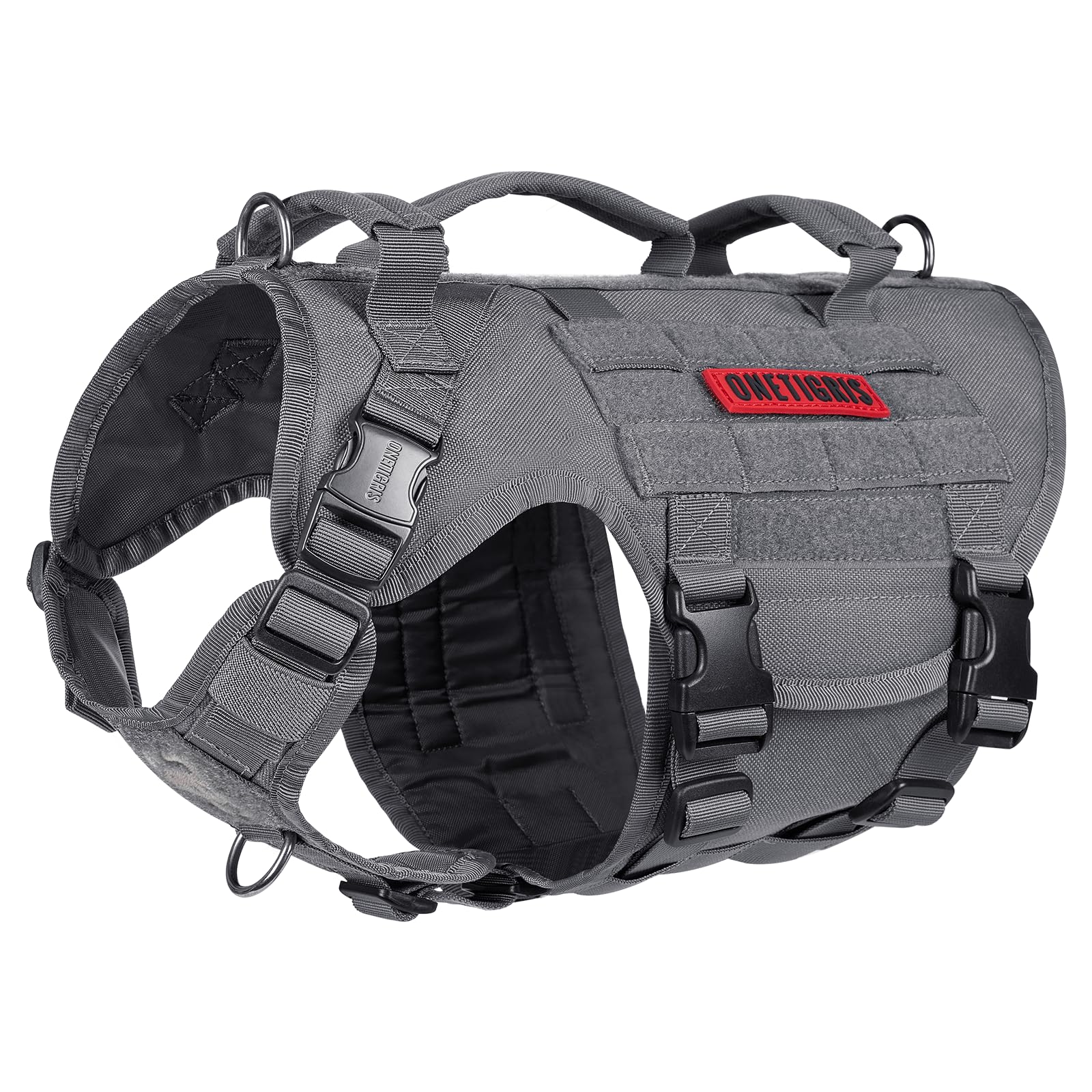 OneTigris X Destroyer Tactical Dog Harness 3 Handles Heavy Duty Dog Vest with Metal Buckles (Grey, M)