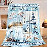 Ocean Nautical Throw Blanket, Nautical Coastal Fleece Blanket Gifts for Boys Girls, Warm Cozy Soft Flannel Throw Stuff for Bed Sofa Couch 50" x 40"