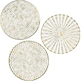 Briful 12" Wall Décor Pack of 3 Metal White Washed Starbursts Radial Plate Wall Art Modern Accent Hanging Wall Decorations Fo