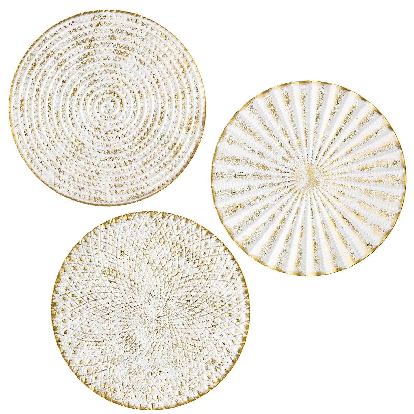 Hollyone 12" Wall Décor Pack of 3 Metal White Washed Starbursts Radial Plate Wall Art Modern Accent Hanging Wall Decorations for Home Office Bedroom Living Room Wall Sculptures