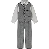 Van Heusen Boys 4-Piece Formal Suit Set, Vest, Pants, Collared Dress Shirt, and Tie