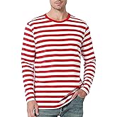 Funny World Men's Striped Cotton Long Sleeve T-Shirts Casual Crewneck Basic Tee