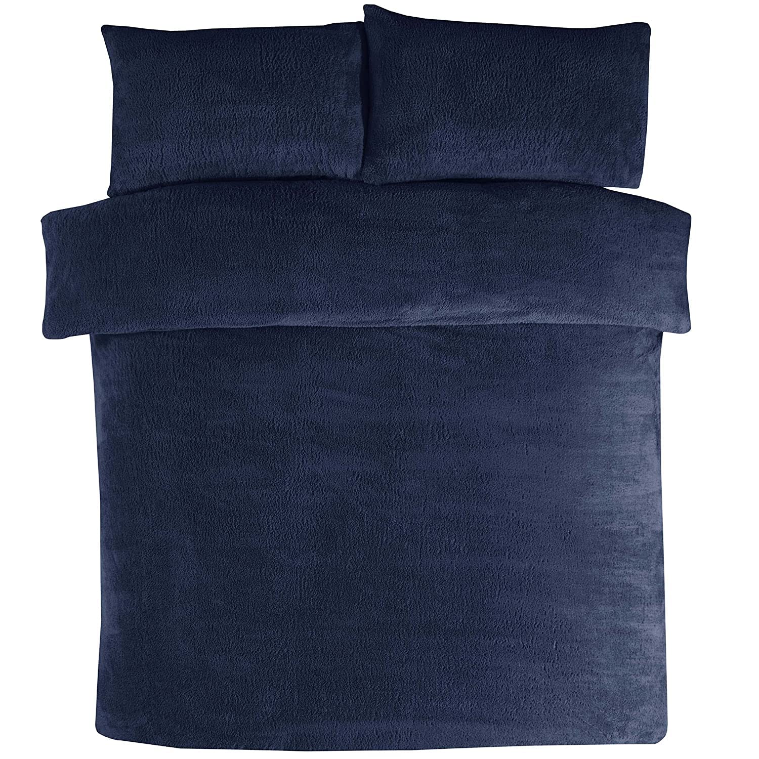 Sleepdown Teddy Fleece Navy Thermal Warm Cosy Super Soft Duvet Cover Quilt Bedding Set with Pillowcases - King (220cm x 230cm)
