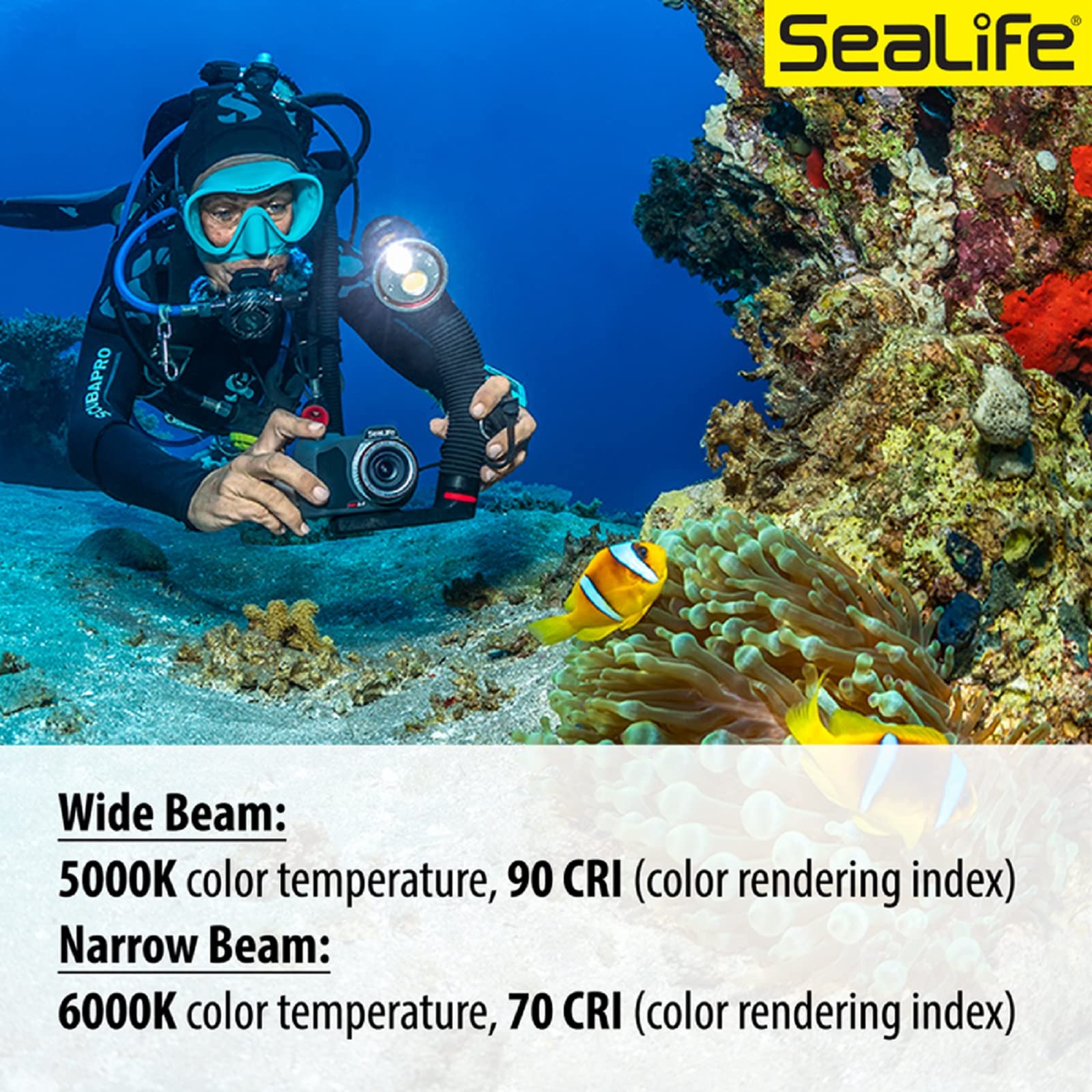 SeaLife Sea Dragon 3000SF Pro Dual Beam Compact Underwater Scuba Diving Photo-Video COB LED Light, Two Beam Angle Light Kit (SL679)