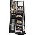 SONGMICS 360° Swivel Jewelry Cabinet, Lockable Jewelry Organizer with Full-Length Mirror, Rear Storage Shelves, Interior Mirror, Jewelry Armoire, Gift Idea, Black UJJC006B01