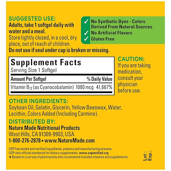NATURE MADE VITAMIN B12 1000 MCG, DIETARY SUPPLEMENT FOR ENERGY METABOLISM SUPPORT, 150 SOFTGELS, 150 DAY SUPPLY